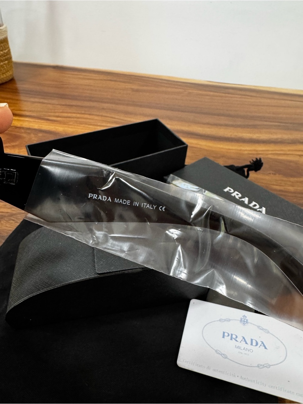 Prada Glossy Black Rectangular Sunglasses with Dark Lenses - Picture 7 of 13
